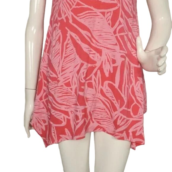 FRESH PRODUCE Top, M, Pink, Leaf print, Short sleeves, Asymmetrical Hem, Pocket - Picture 7 of 14